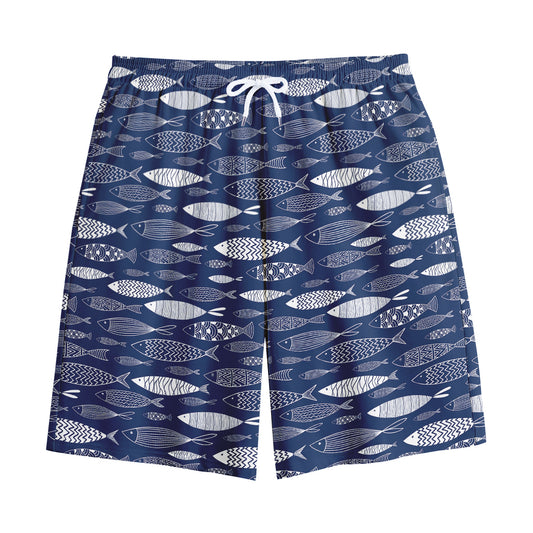 Ornamental Fish Pattern Print Cotton Shorts