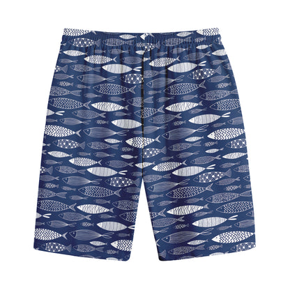 Ornamental Fish Pattern Print Cotton Shorts