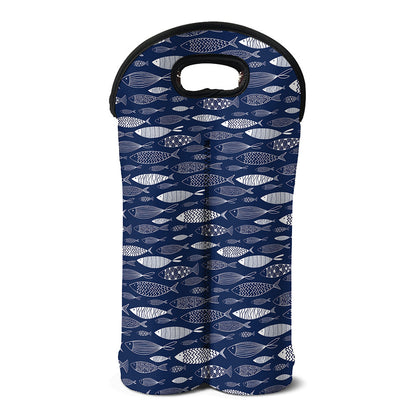 Ornamental Fish Pattern Print Double Neoprene Wine Tote
