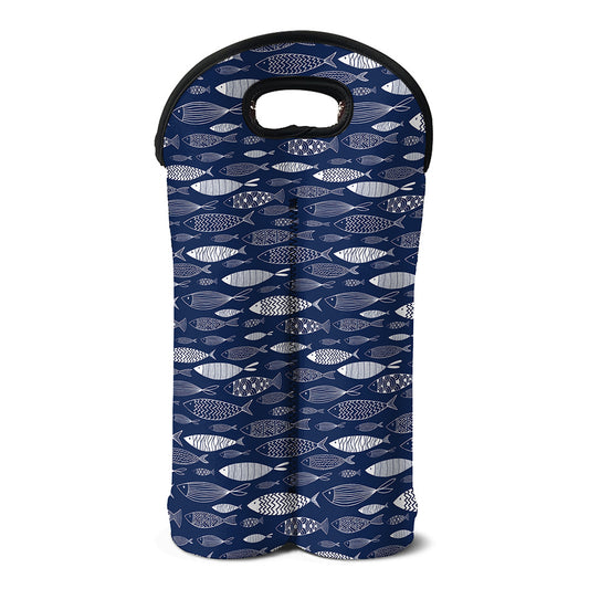 Ornamental Fish Pattern Print Double Neoprene Wine Tote