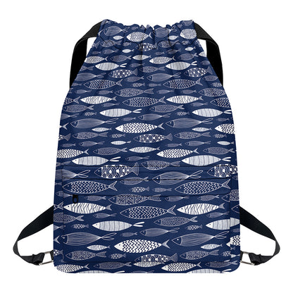Ornamental Fish Pattern Print Drawstring Backpack