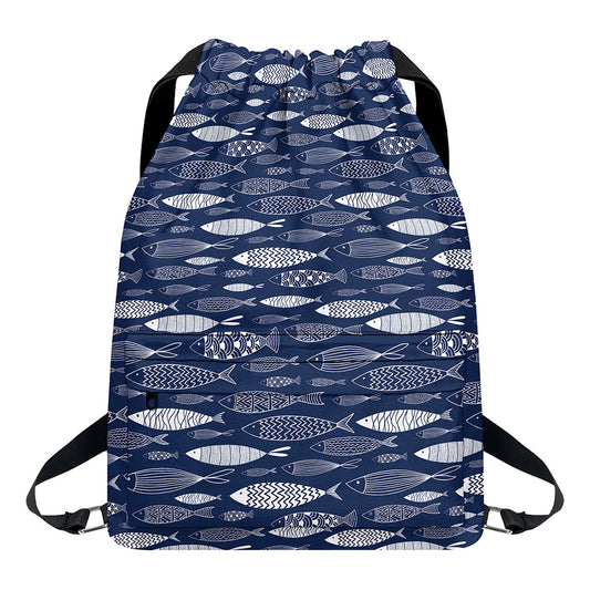 Ornamental Fish Pattern Print Drawstring Backpack