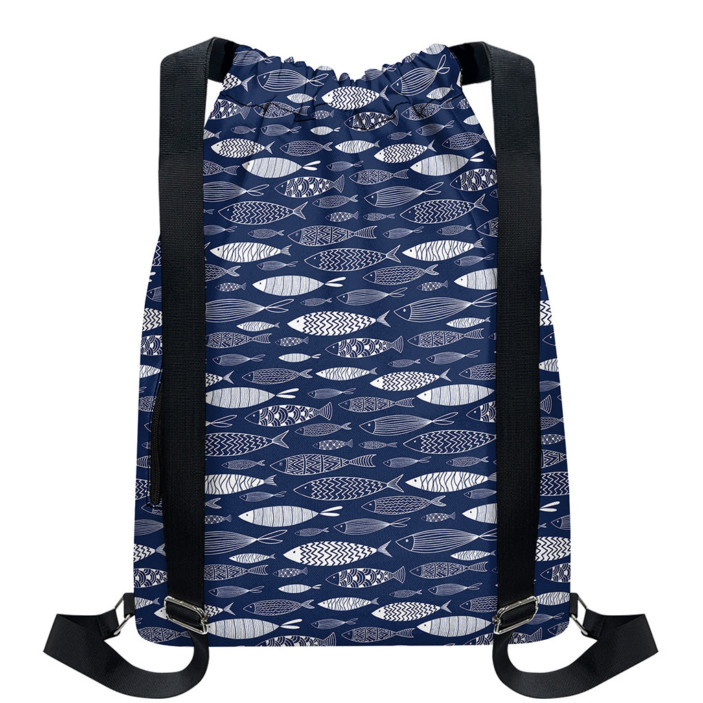 Ornamental Fish Pattern Print Drawstring Backpack