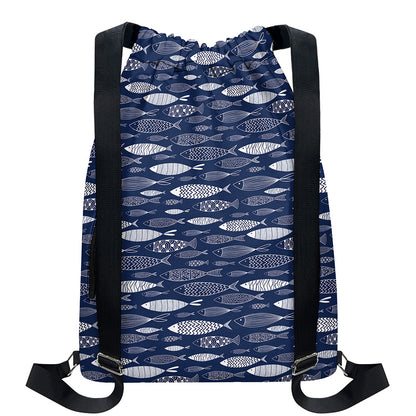 Ornamental Fish Pattern Print Drawstring Backpack