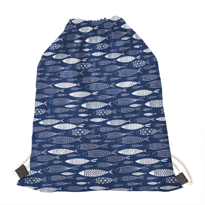 Ornamental Fish Pattern Print Drawstring Bag