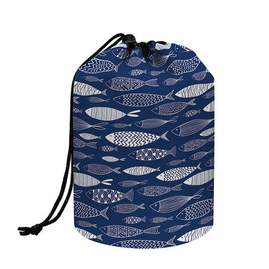Ornamental Fish Pattern Print Drawstring Makeup Bag