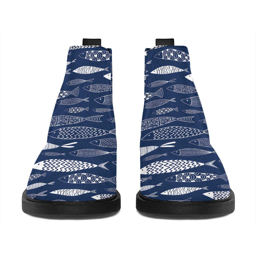 Ornamental Fish Pattern Print Flat Ankle Boots