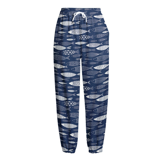 Ornamental Fish Pattern Print Fleece Lined Knit Pants