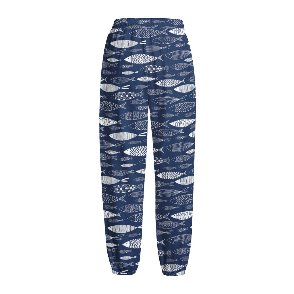Ornamental Fish Pattern Print Fleece Lined Knit Pants