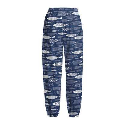 Ornamental Fish Pattern Print Fleece Lined Knit Pants