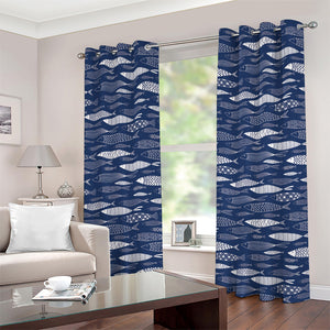 Ornamental Fish Pattern Print Grommet Curtains