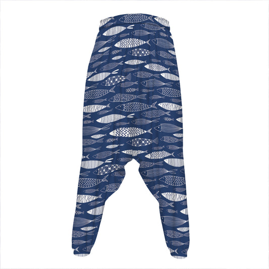 Ornamental Fish Pattern Print Hammer Pants