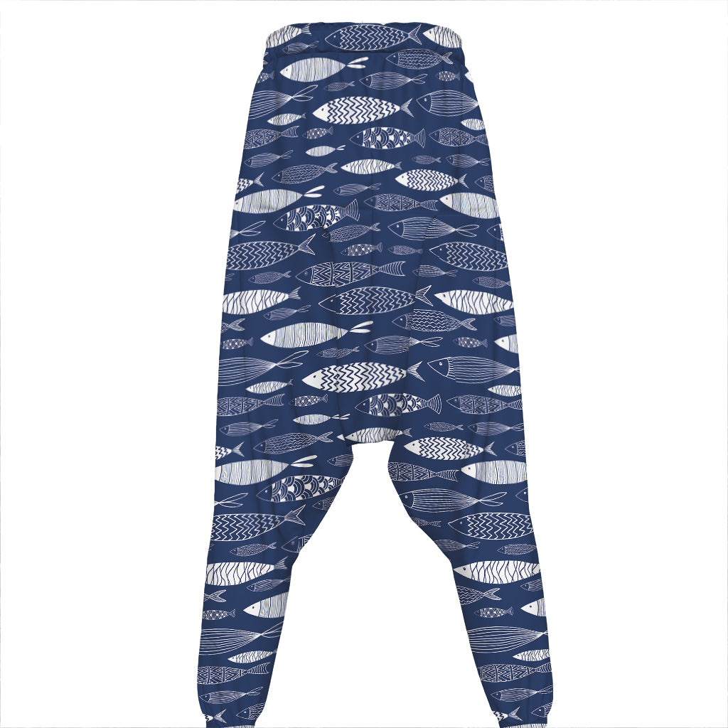 Ornamental Fish Pattern Print Hammer Pants