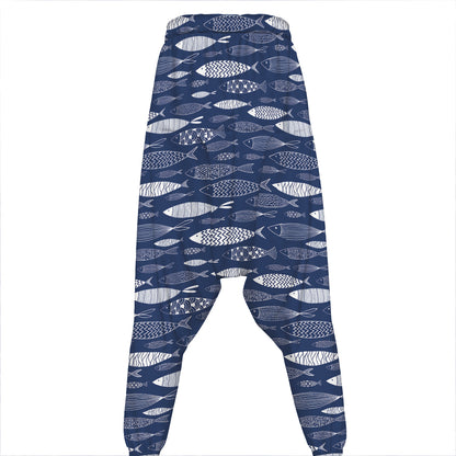 Ornamental Fish Pattern Print Hammer Pants