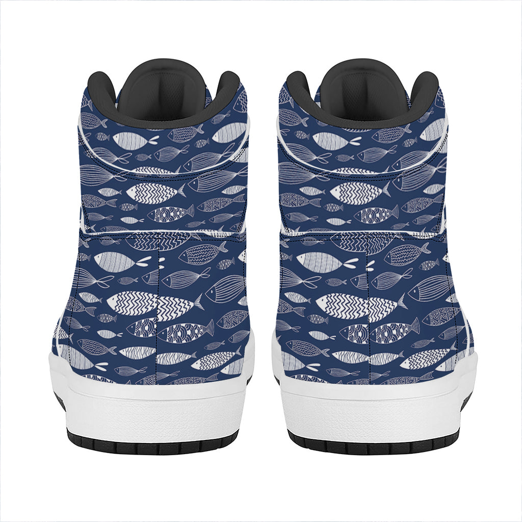 Ornamental Fish Pattern Print High Top Leather Sneakers