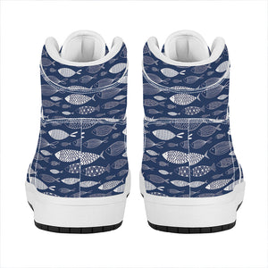 Ornamental Fish Pattern Print High Top Leather Sneakers