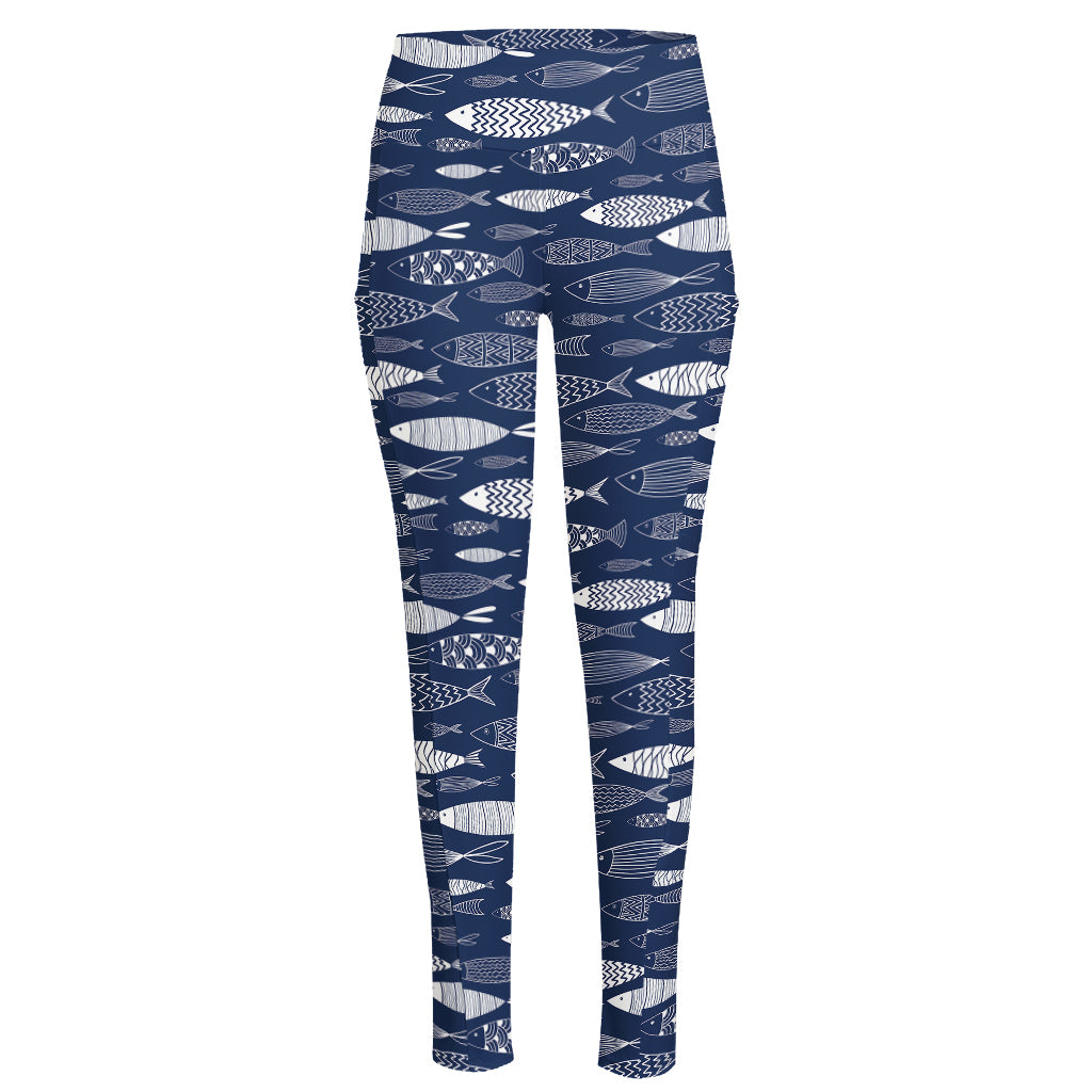 Ornamental Fish Pattern Print High-Waisted Pocket Leggings