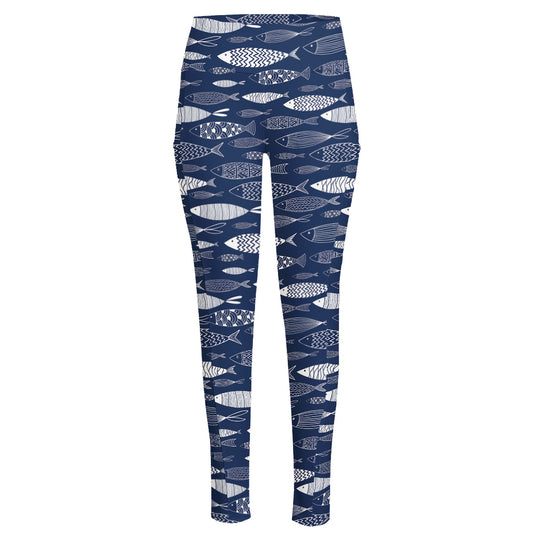 Ornamental Fish Pattern Print High-Waisted Pocket Leggings