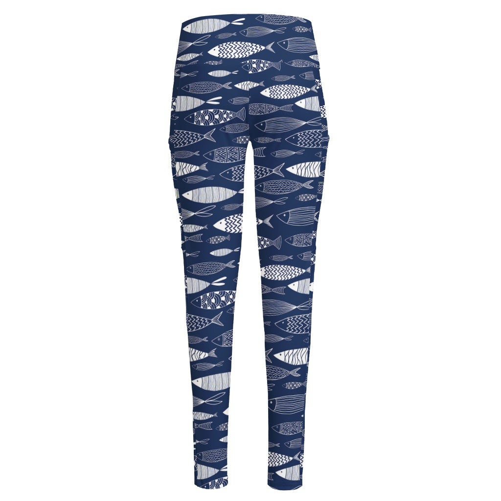 Ornamental Fish Pattern Print High-Waisted Pocket Leggings