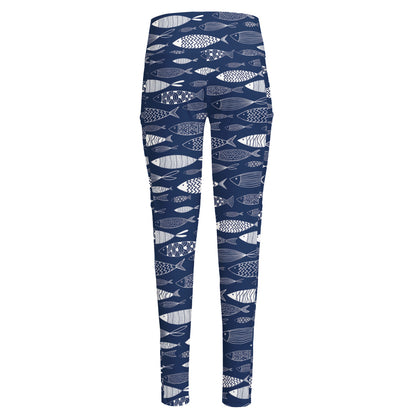 Ornamental Fish Pattern Print High-Waisted Pocket Leggings