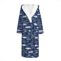 Ornamental Fish Pattern Print Hooded Bathrobe