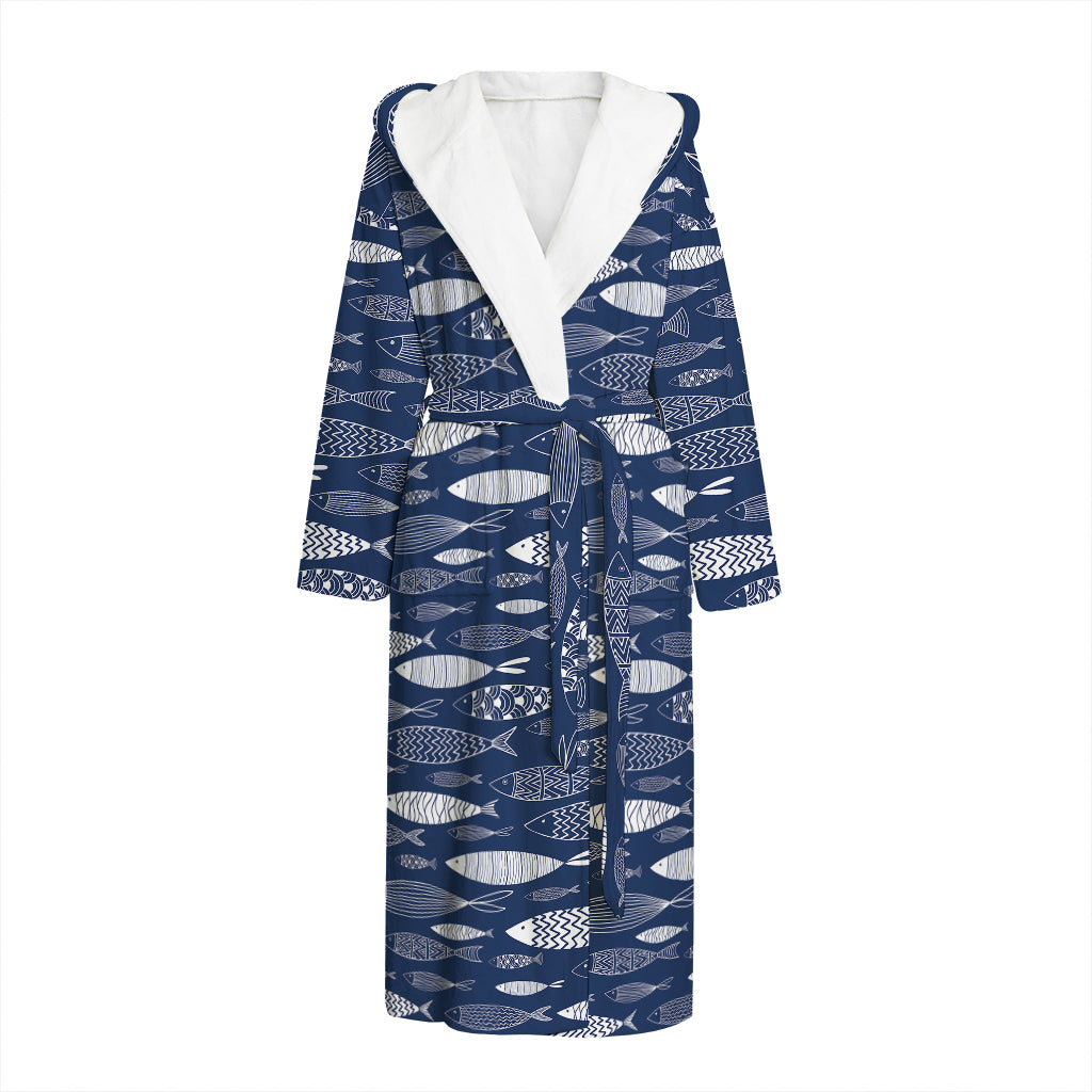 Ornamental Fish Pattern Print Hooded Bathrobe