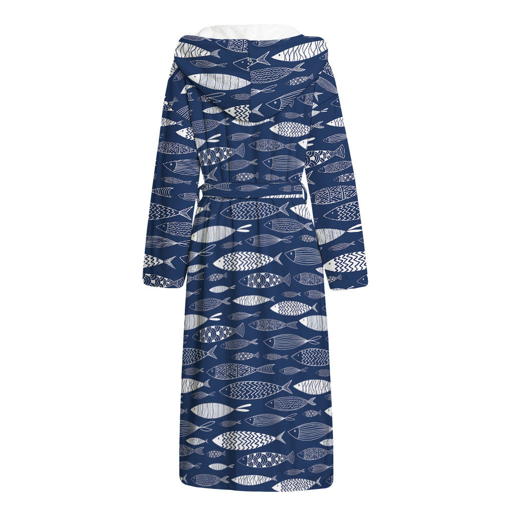 Ornamental Fish Pattern Print Hooded Bathrobe