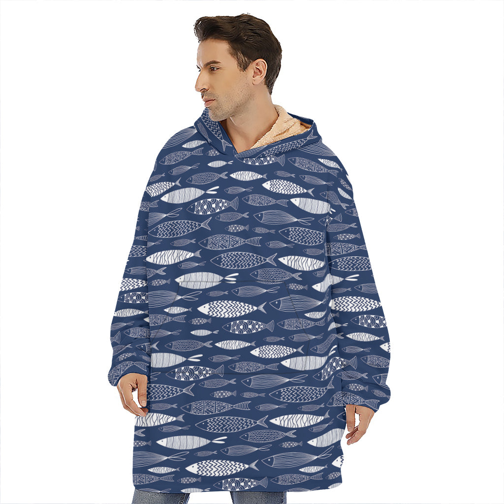 Ornamental Fish Pattern Print Hoodie Blanket