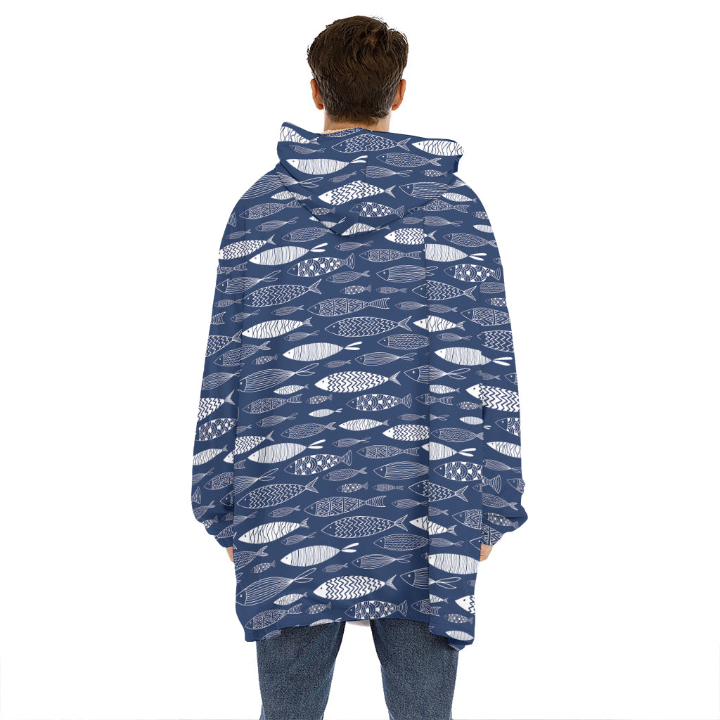 Ornamental Fish Pattern Print Hoodie Blanket