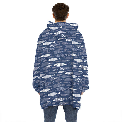 Ornamental Fish Pattern Print Hoodie Blanket
