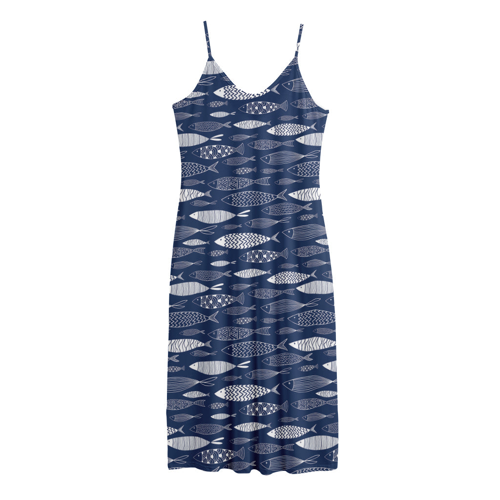 Ornamental Fish Pattern Print Jersey Midi Cami Dress