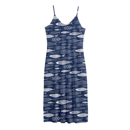 Ornamental Fish Pattern Print Jersey Midi Cami Dress