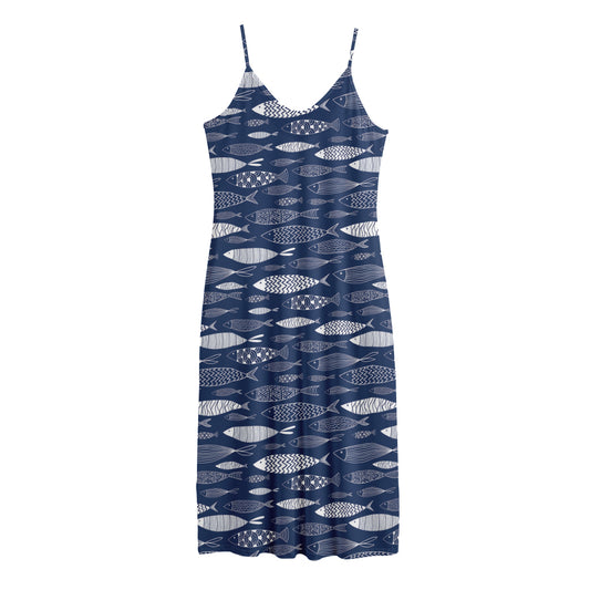 Ornamental Fish Pattern Print Jersey Midi Cami Dress