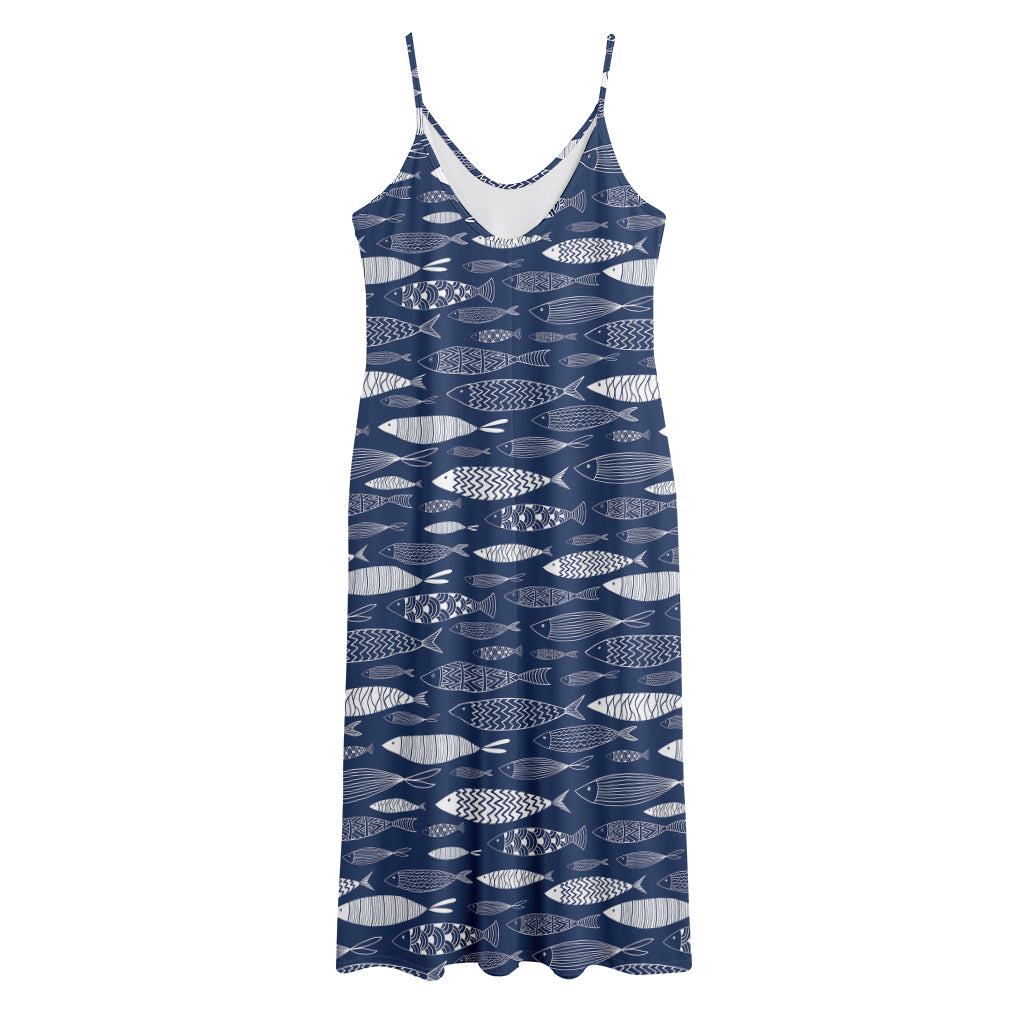 Ornamental Fish Pattern Print Jersey Midi Cami Dress