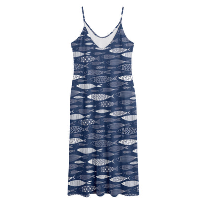 Ornamental Fish Pattern Print Jersey Midi Cami Dress
