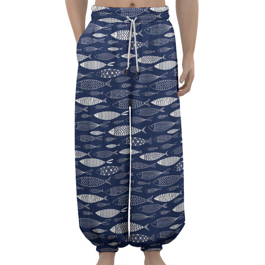 Ornamental Fish Pattern Print Lantern Pants