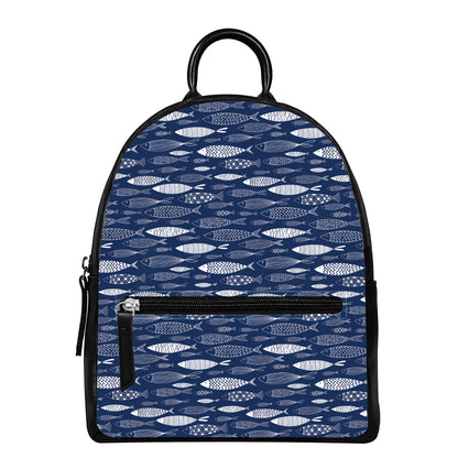 Ornamental Fish Pattern Print Leather Backpack
