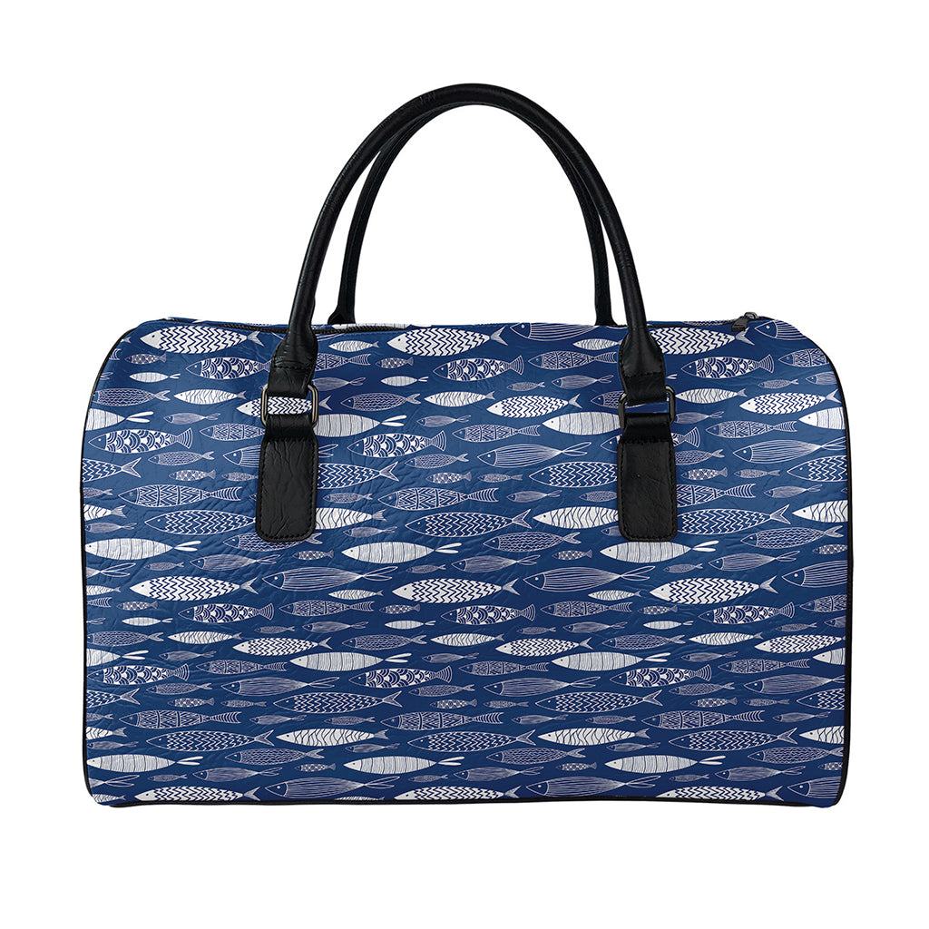 Ornamental Fish Pattern Print Leather Duffle Bag