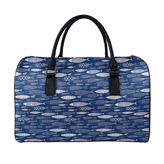 Ornamental Fish Pattern Print Leather Duffle Bag