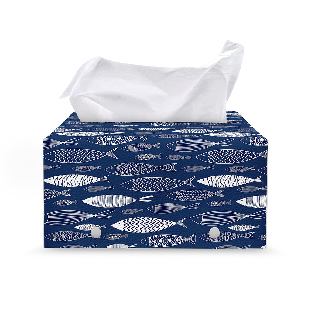 Ornamental Fish Pattern Print Leather Tissue Box Cover