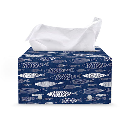 Ornamental Fish Pattern Print Leather Tissue Box Cover