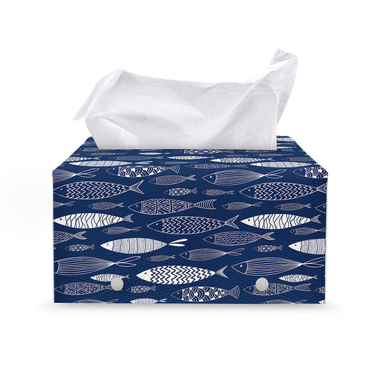 Ornamental Fish Pattern Print Leather Tissue Box Cover
