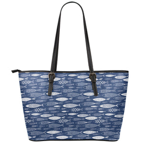 Ornamental Fish Pattern Print Leather Tote Bag