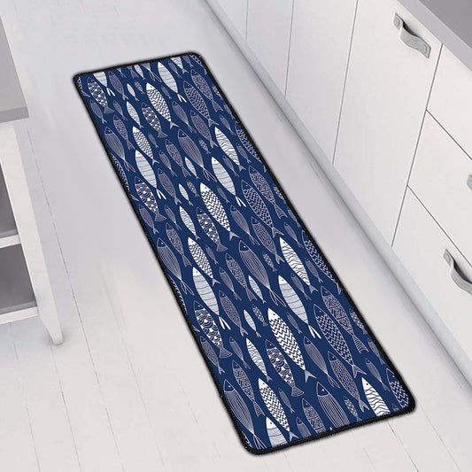 Ornamental Fish Pattern Print Long Kitchen Mat
