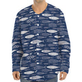 Ornamental Fish Pattern Print Long Sleeve Baseball Jersey