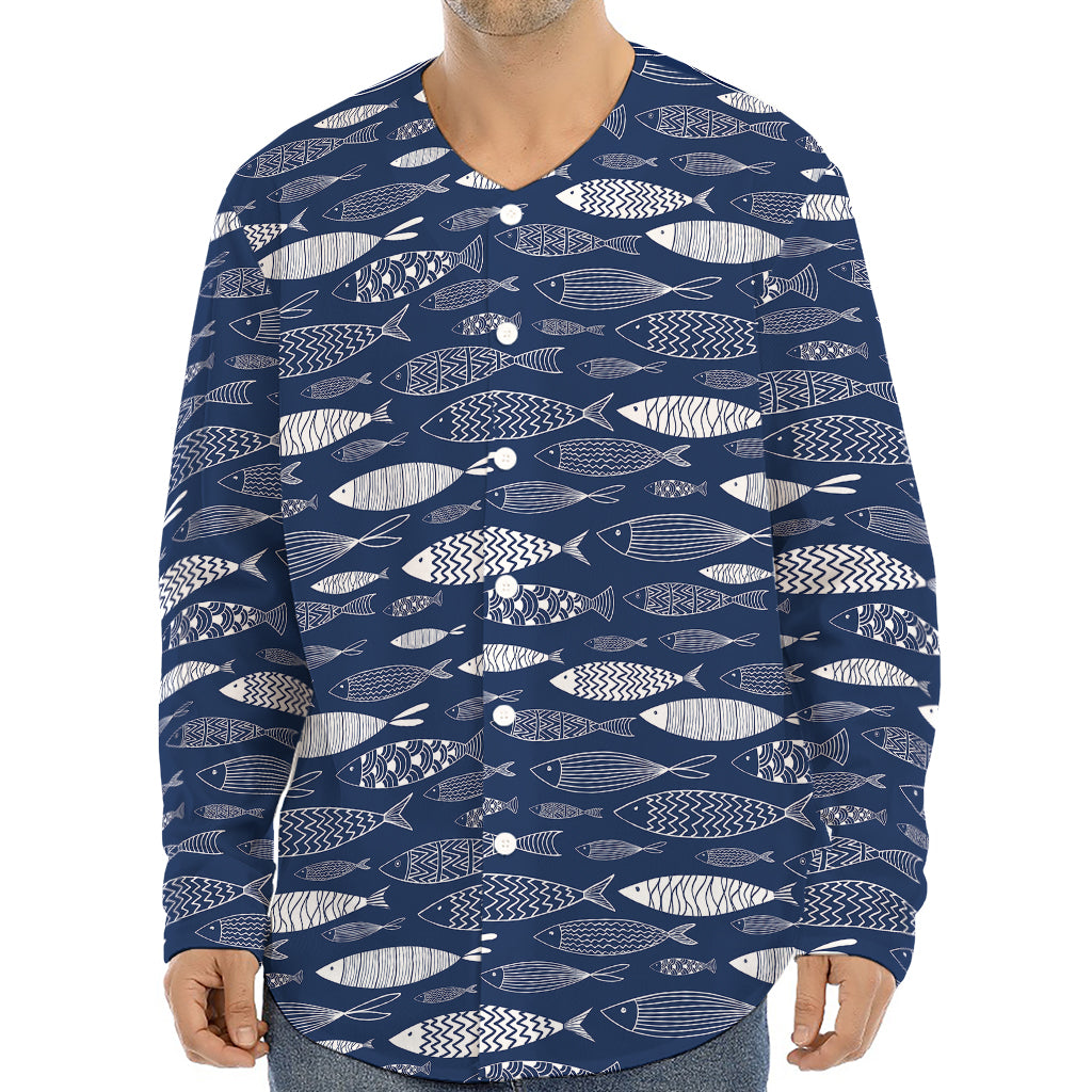Ornamental Fish Pattern Print Long Sleeve Baseball Jersey