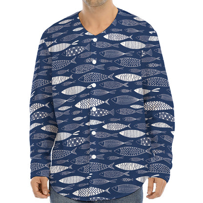 Ornamental Fish Pattern Print Long Sleeve Baseball Jersey