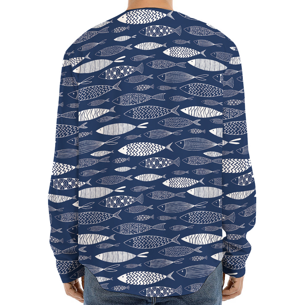 Ornamental Fish Pattern Print Long Sleeve Baseball Jersey