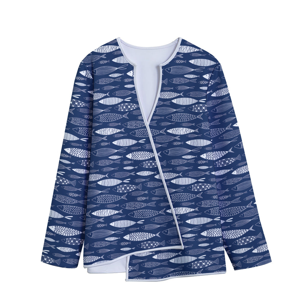 Ornamental Fish Pattern Print Long Sleeve Short Coat