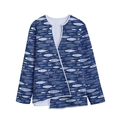 Ornamental Fish Pattern Print Long Sleeve Short Coat